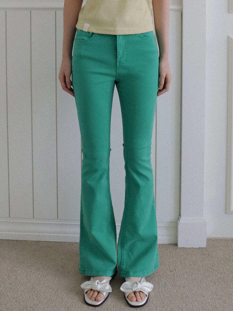 HAINT Vivid Slim Boot Cut Pants_Green