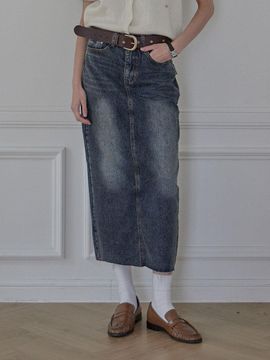 HAINT WREN CARGO POCKET DENIM LONG SKIRT_3COLORS_GRAY BL