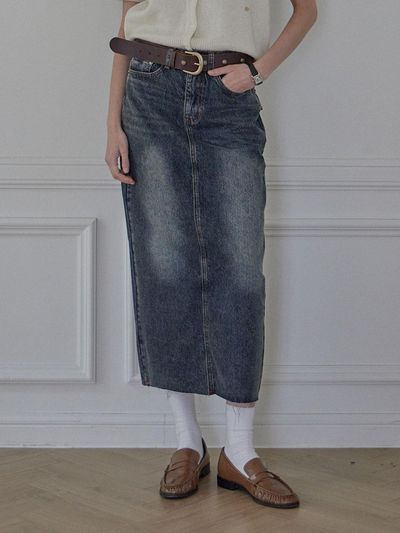 HAINT WREN CARGO POCKET DENIM LONG SKIRT_3COLORS_GRAY BL