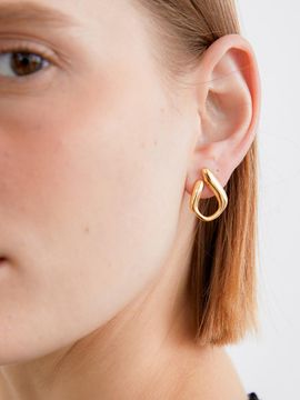 halden Band Polka Dots Brass Titanium Earrings (E041_gold)