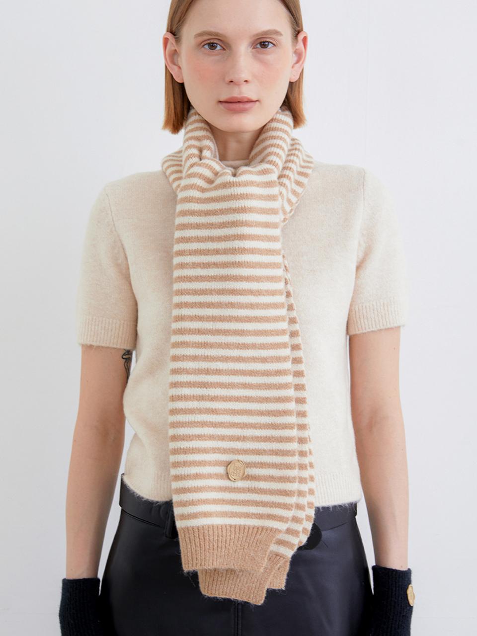 halden Basic Stripe Nordic Knit Muffler [Beige] (M040)