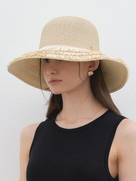 halden Beach Feather Raffia Hat (C044) [Ivory]