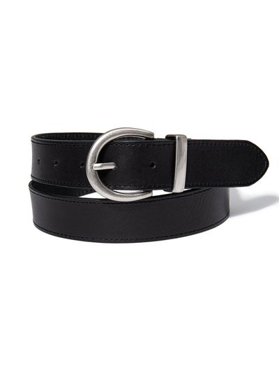 halden Circle Buckle Premium Cowhide Leather Belt [Black] (T028)
