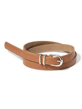 halden Double Loop Silver Faux Leather Belt [Tan] (T017)