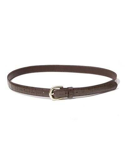 halden Embossed Texture Pattern Cowhide Leather Belt [Brown] (T014)