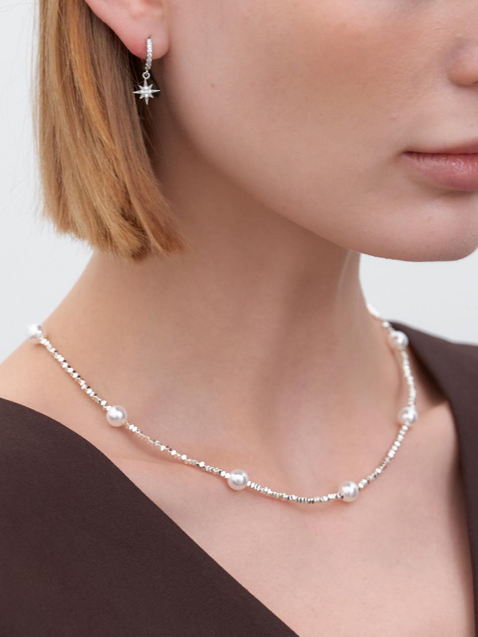 halden Gemstone Pearl Mix Delicate Necklace (N027_silverpearl)