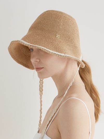 halden Lace Strap Bonnet Hat_Beige