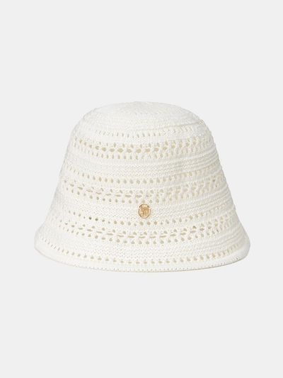 halden Logo Pendant Punching Polyester Bucket Hat [Beige] (C049)