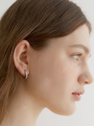 halden One Touch Oval Ring Earrings_Silver Medium