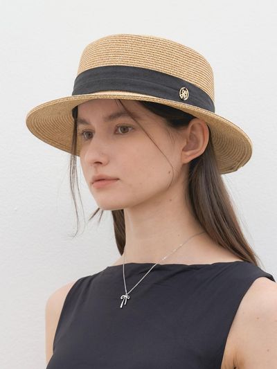 halden raffia boater hat (C046) [black]