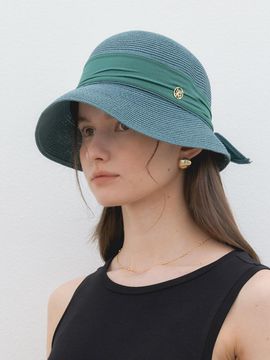 halden Ribbon Bucket Raffia Hat [Blue Green] (C045)