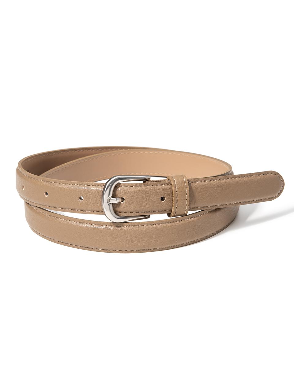 halden Simple Silver Faux Leather Belt [Beige] (T018)