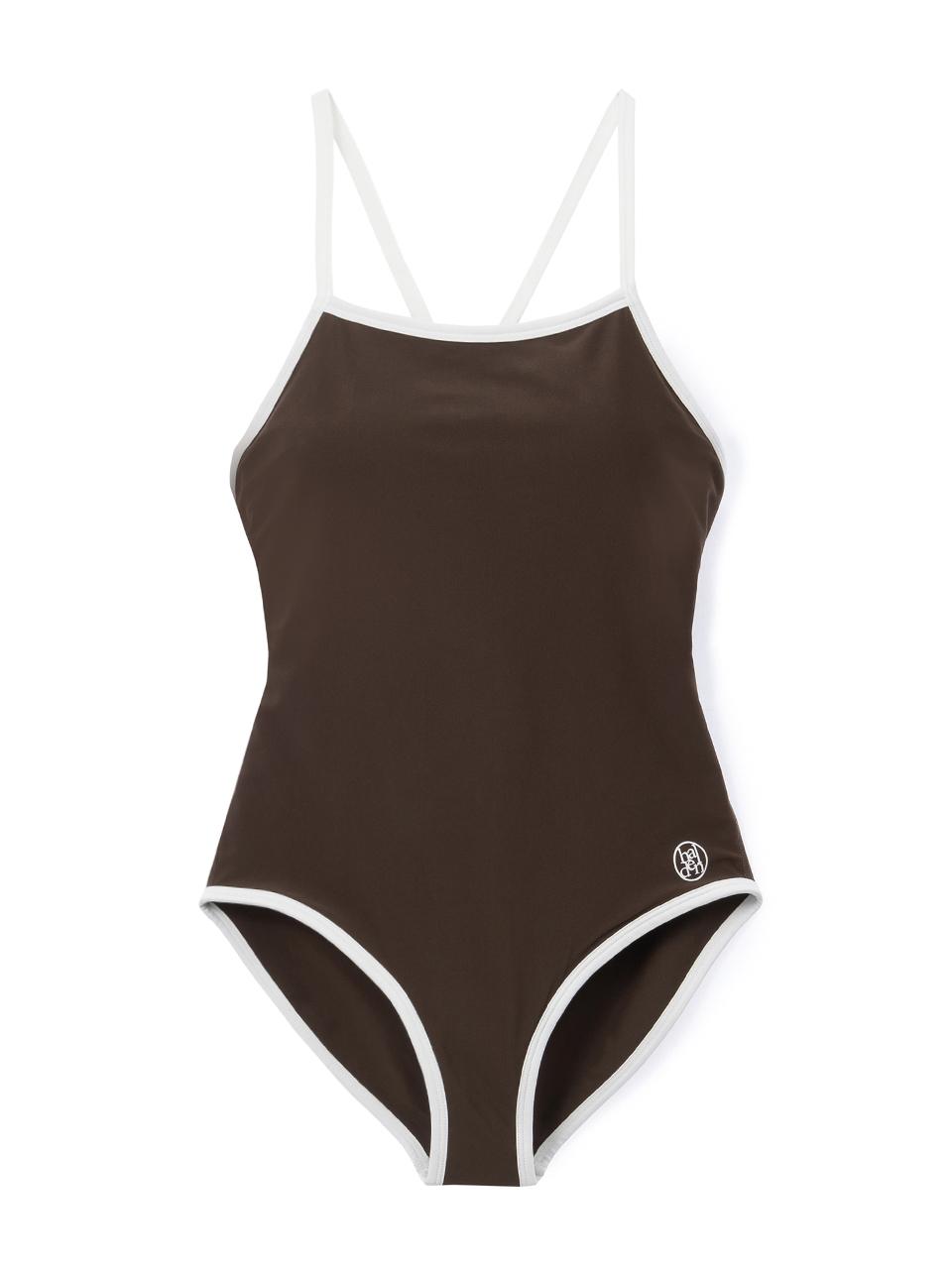 halden Sleek Nylon-Spandex Side Logo Swimsuit [Brown] (S002)