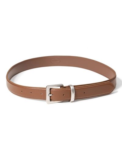 halden Square Vintage Silver Cowhide Leather Belt [Tan] (T024)