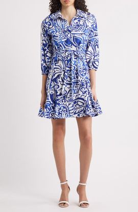 halogen(r) halogen(r) Collar Tie Waist Long Sleeve Dress