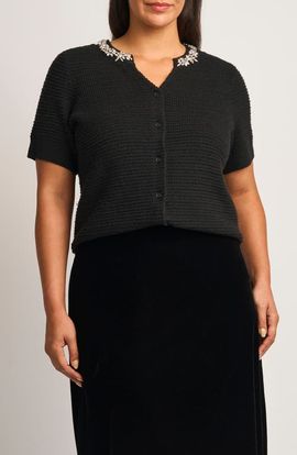 halogen(r) halogen(r) Embellished Short Sleeve Cardigan