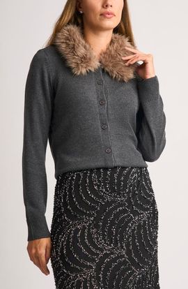 halogen(r) halogen(r) Faux Fur Collar Cardigan