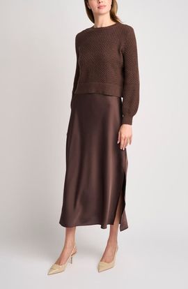 halogen(r) halogen(r) Honeycomb Stitch Puff Sleeve Sweater & Satin Slipdress Set