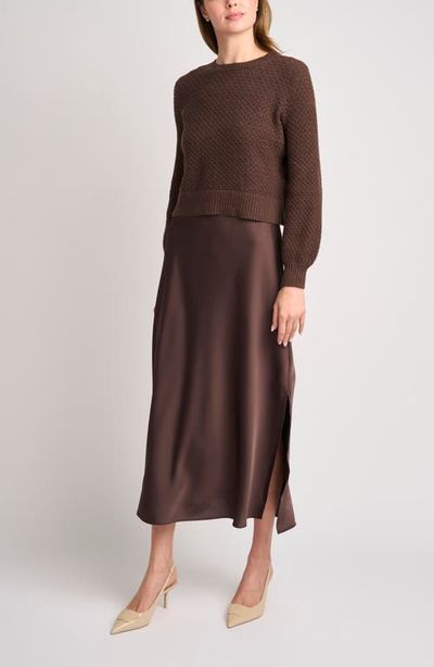 halogen(r) halogen(r) Honeycomb Stitch Puff Sleeve Sweater & Satin Slipdress Set