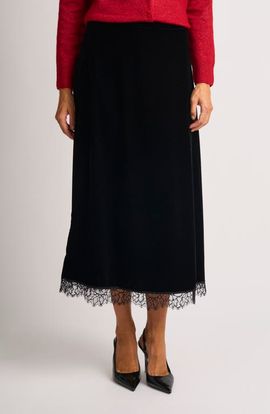 halogen(r) halogen(r) Lace Trim Velvet Midi Skirt