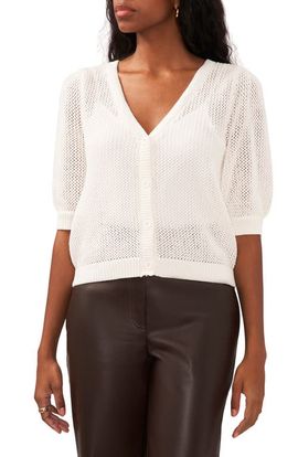 halogen(r) halogen(r) Open Stitch Puff Sleeve Cardigan