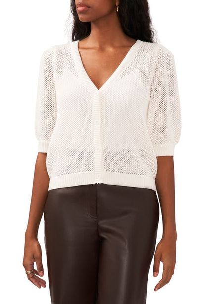 halogen(r) halogen(r) Open Stitch Puff Sleeve Cardigan