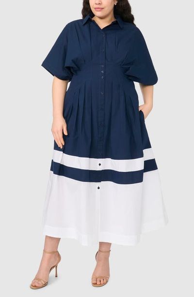 halogen(r) halogen(r) Pleated Combo Hem Cotton Maxi Shirtdress