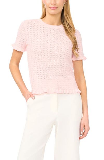 halogen(r) halogen(r) Ruffle Trim Pointelle Stitch Short Sleeve Sweater