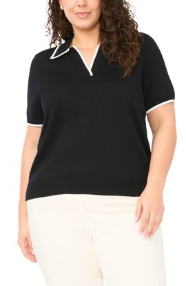 halogen(r) halogen(r) Tipped Johnny Collar Short Sleeve Sweater