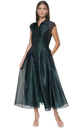 HALSTON HALSTON Embellished Organza Midi Shirt Dress