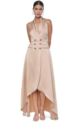 HALSTON HALSTON Halter Tuxedo High-low Gown
