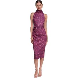HALSTON HALSTON Printed Mock Neck Midi Dress