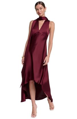 HALSTON HALSTON Sleeveless Satin V-Neck Scarf Dress