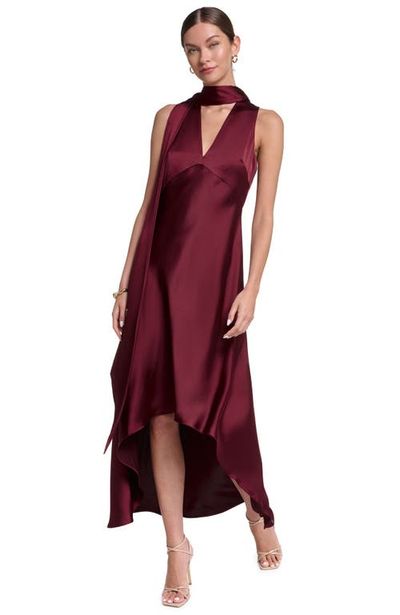 HALSTON HALSTON Sleeveless Satin V-Neck Scarf Dress