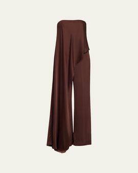 Halston Sonia Strapless Draped Wide-Leg Jumpsuit