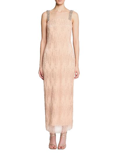 Halston - Women's Eila Embellished Tulle Square-Neck Midi-Dress