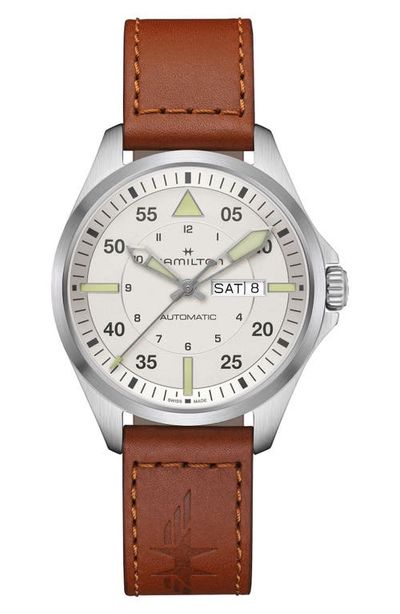 Hamilton Hamilton Khaki Aviation Pilot Automatic Leather Strap Watch, 20mm
