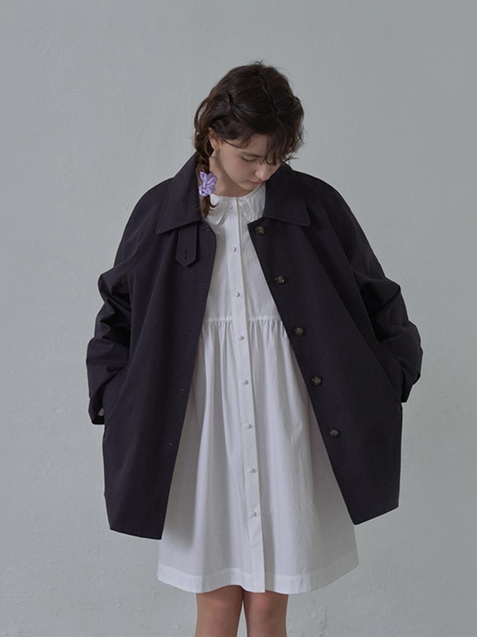 HANE Balmacaan Half Trench Coat [Dark Navy]