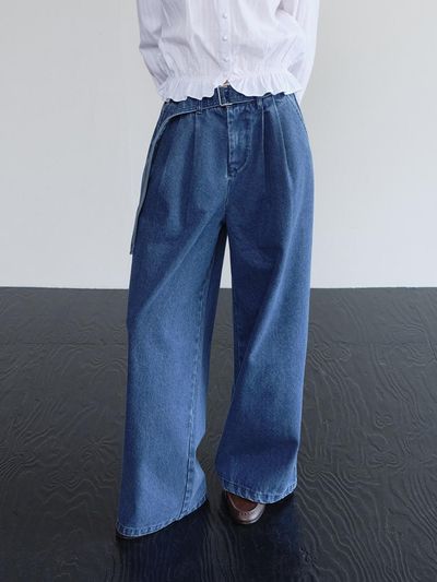 HANE Belted Denim Pants [Middle Blue]