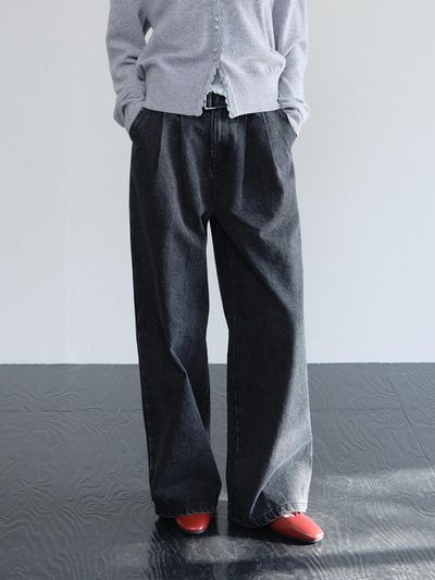 HANE Belted Washing Denim Pants [Black]