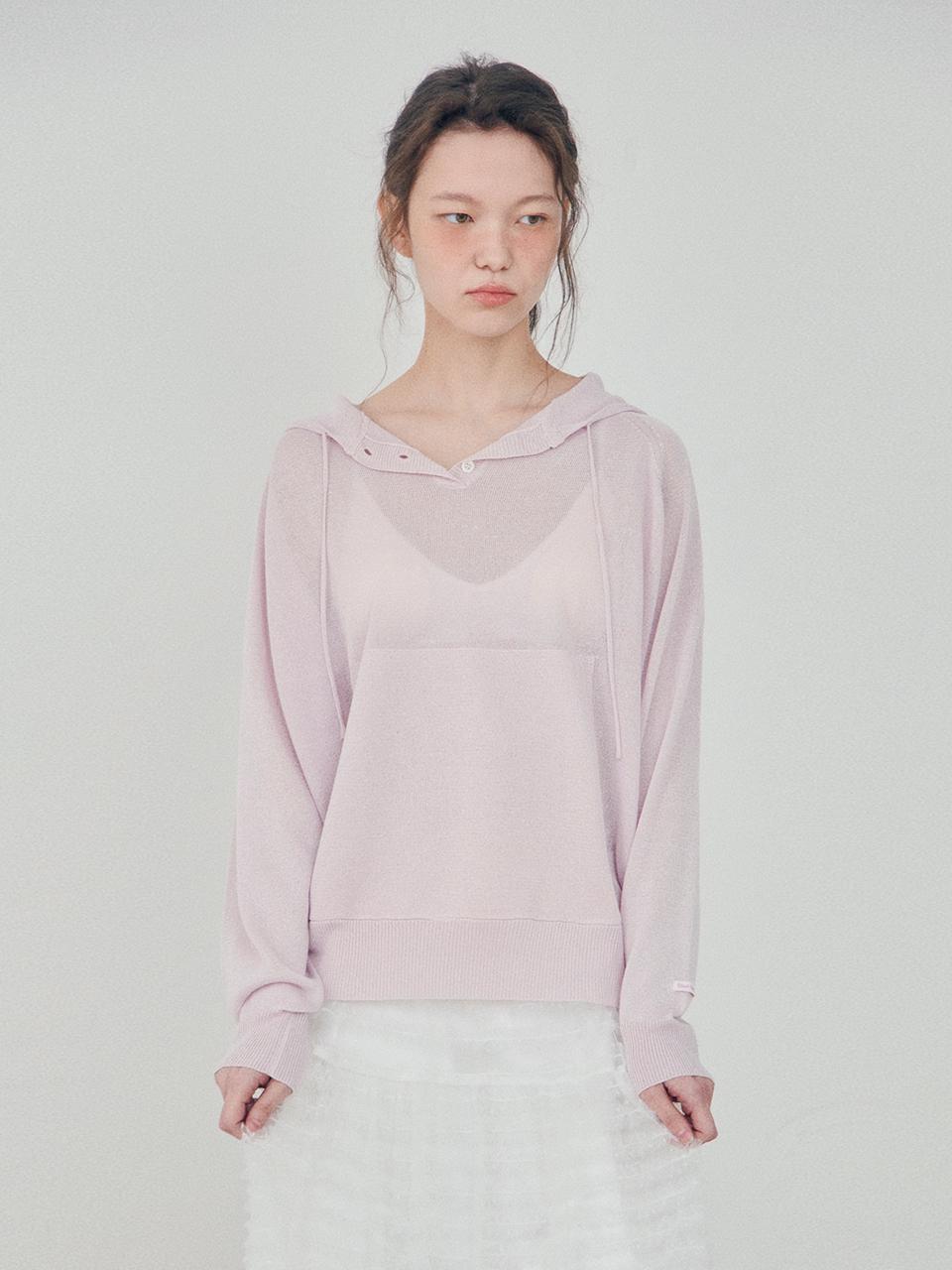HANE Breeze See-through Hooded Knit Hoodie [Lavender]