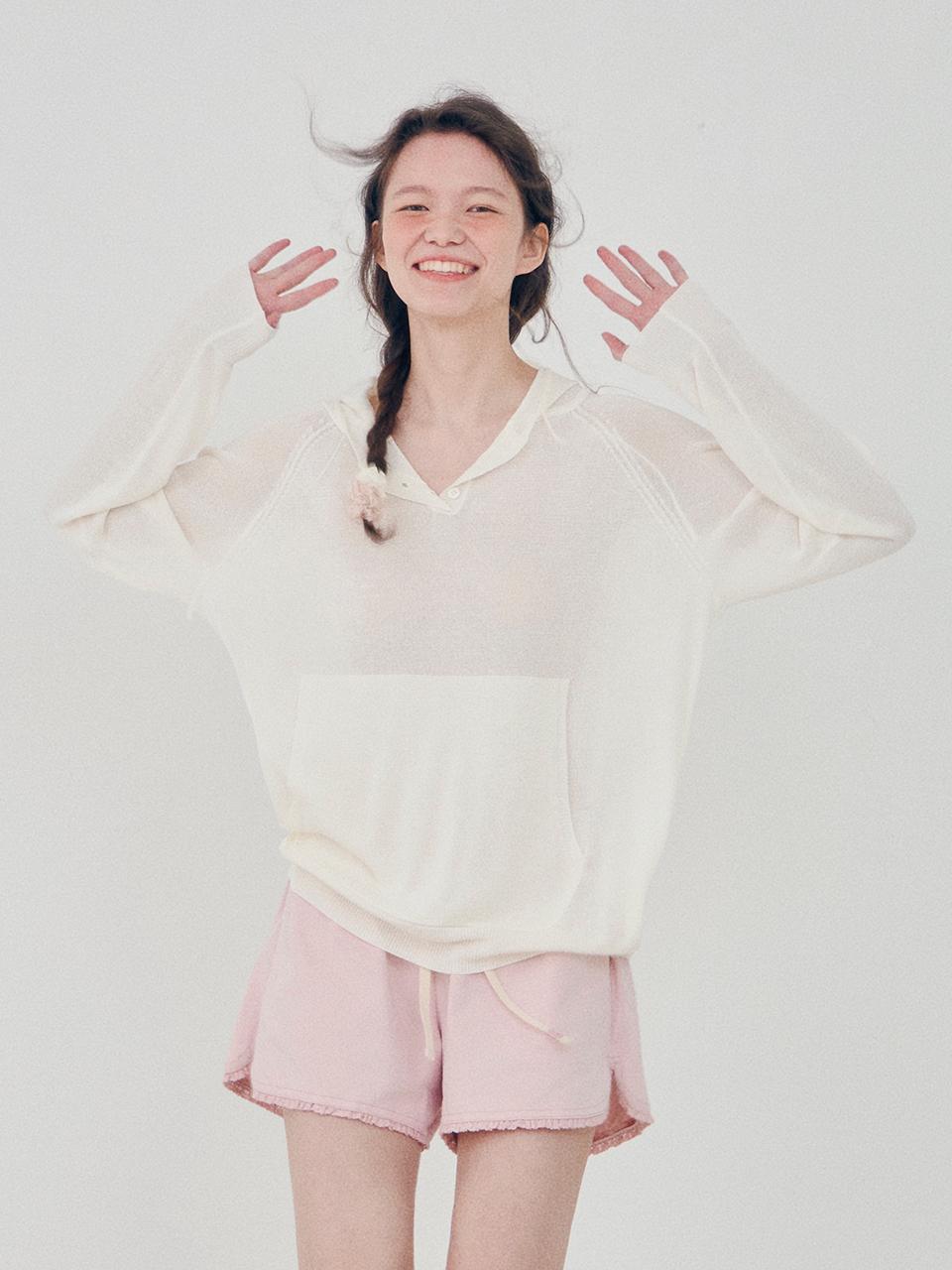 HANE Breeze See-through Hooded Knit Hoodie [WHITE]