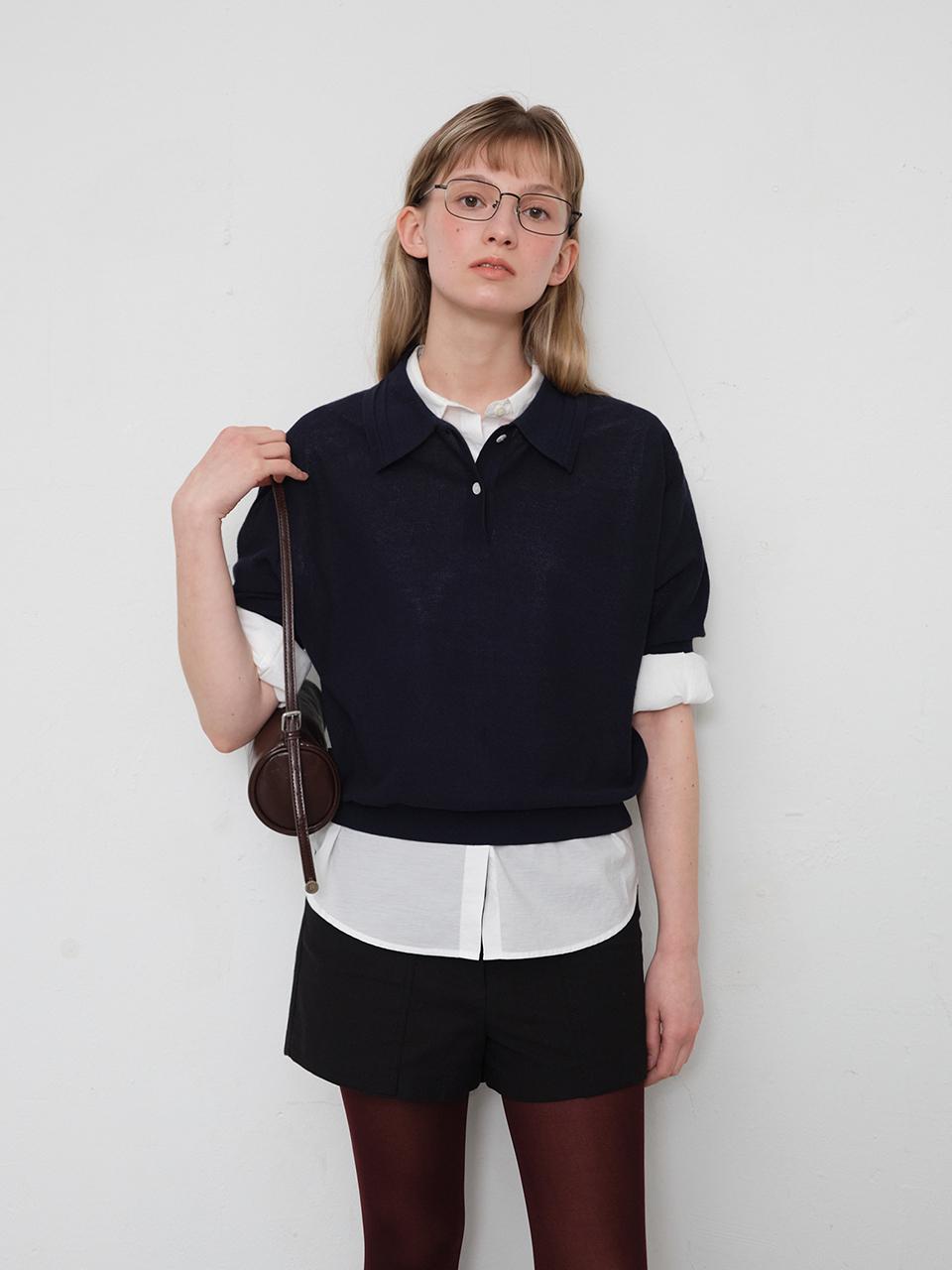 HANE Classic Half Collar T-shirt [Navy]