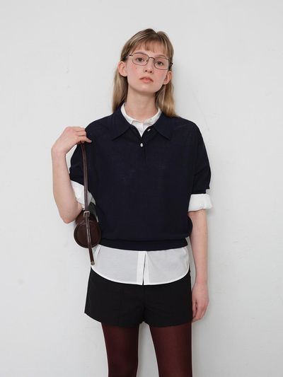 HANE Classic Half Collar T-shirt [Navy]