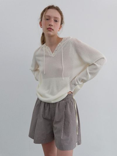 HANE Cozy Bermuda Check Pants with Scrunchie Set [Brown]