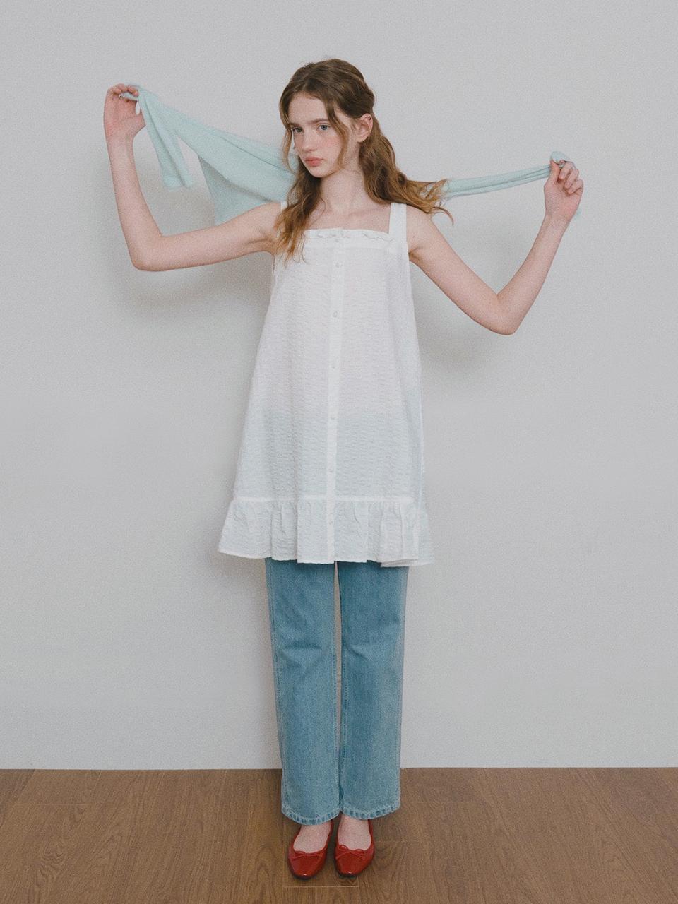 HANE Crinkle Tiered Volume Mini Dress [White Foam]