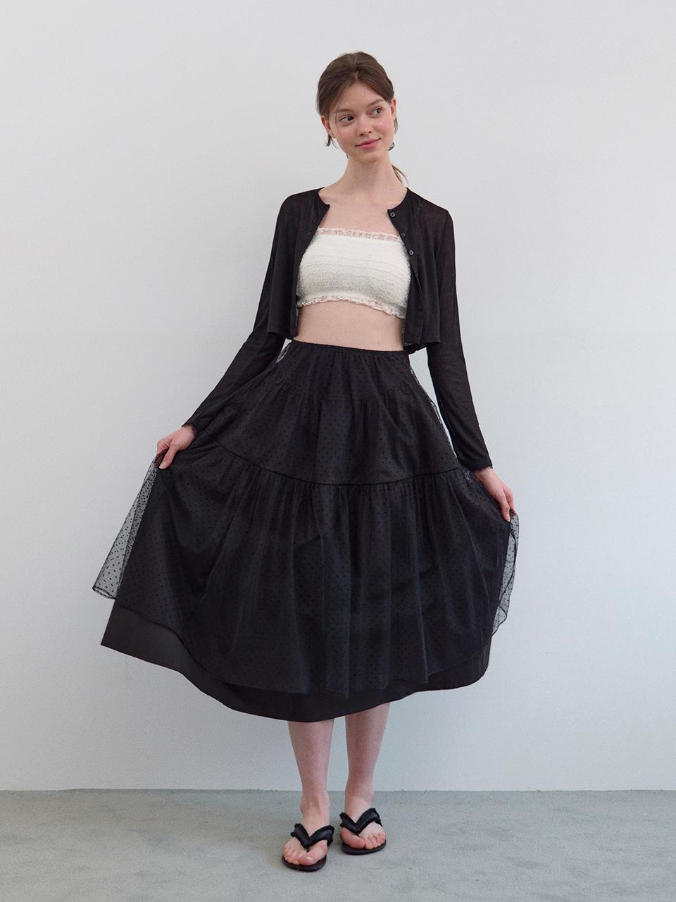 HANE Dot Sheer Layer Skirt [Black Foam]