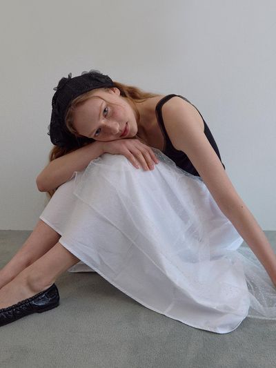 HANE Dot Sheer Layer Skirt [White Foam]