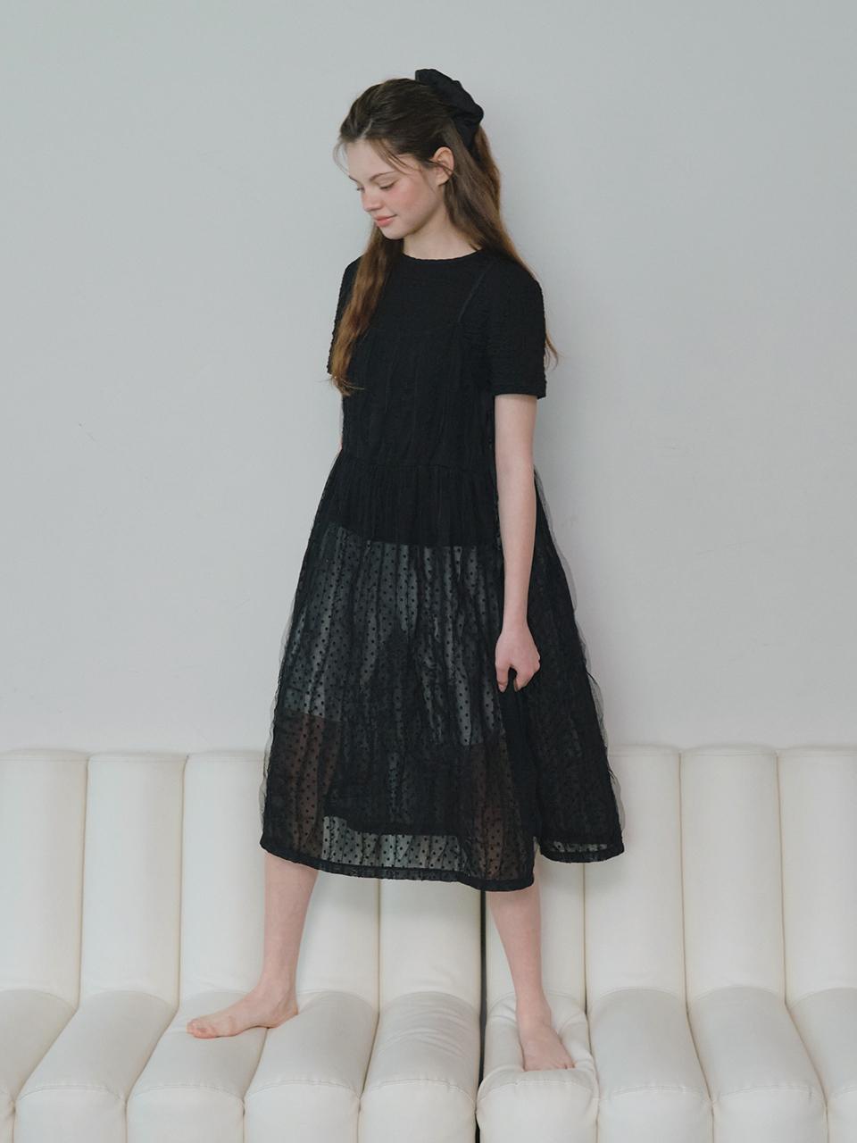 HANE Dot Strap Layered Dress [Black]