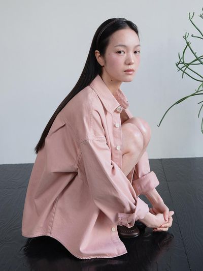 HANE Dying Cotton Shirt Jacket [Indie Pink]